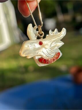 Victorian fob - Mother of Pearl Moose Pendant - LOOM